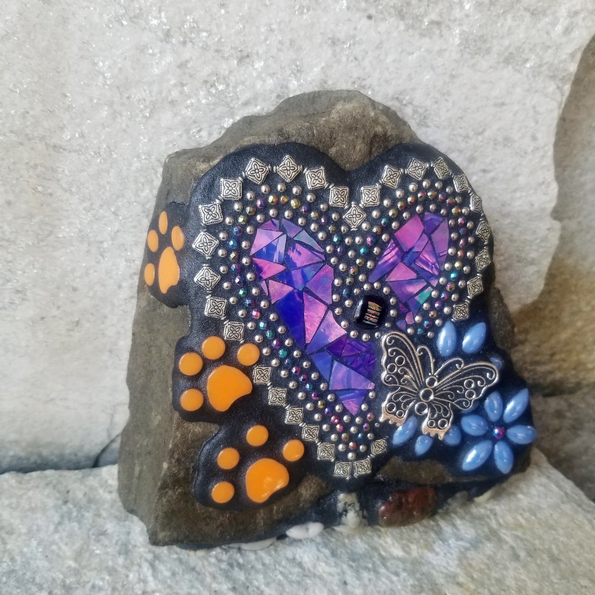 Iridescent Blue Mosaic Heart Pet Memorial
