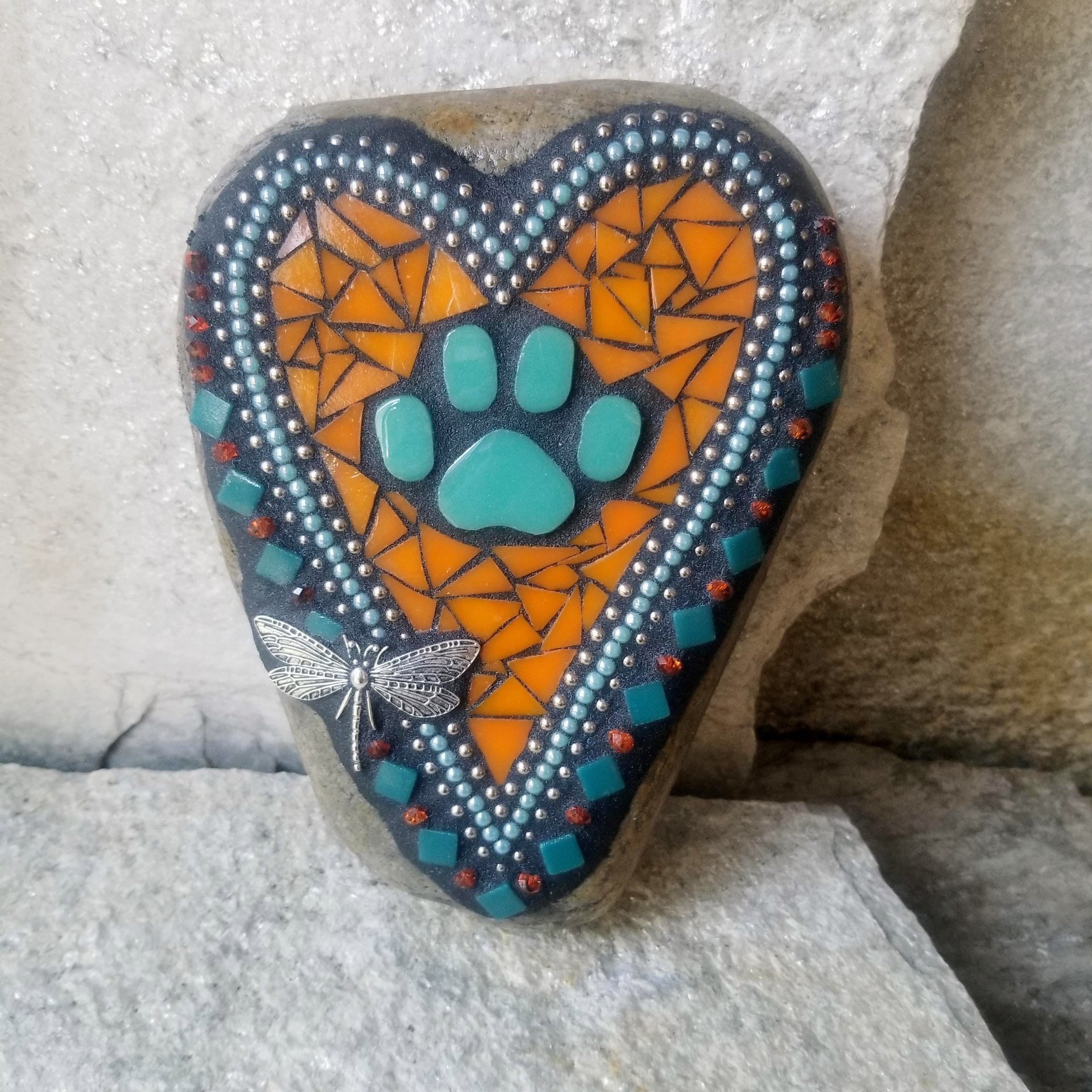 Orange Mosaic Heart Pet Memorial