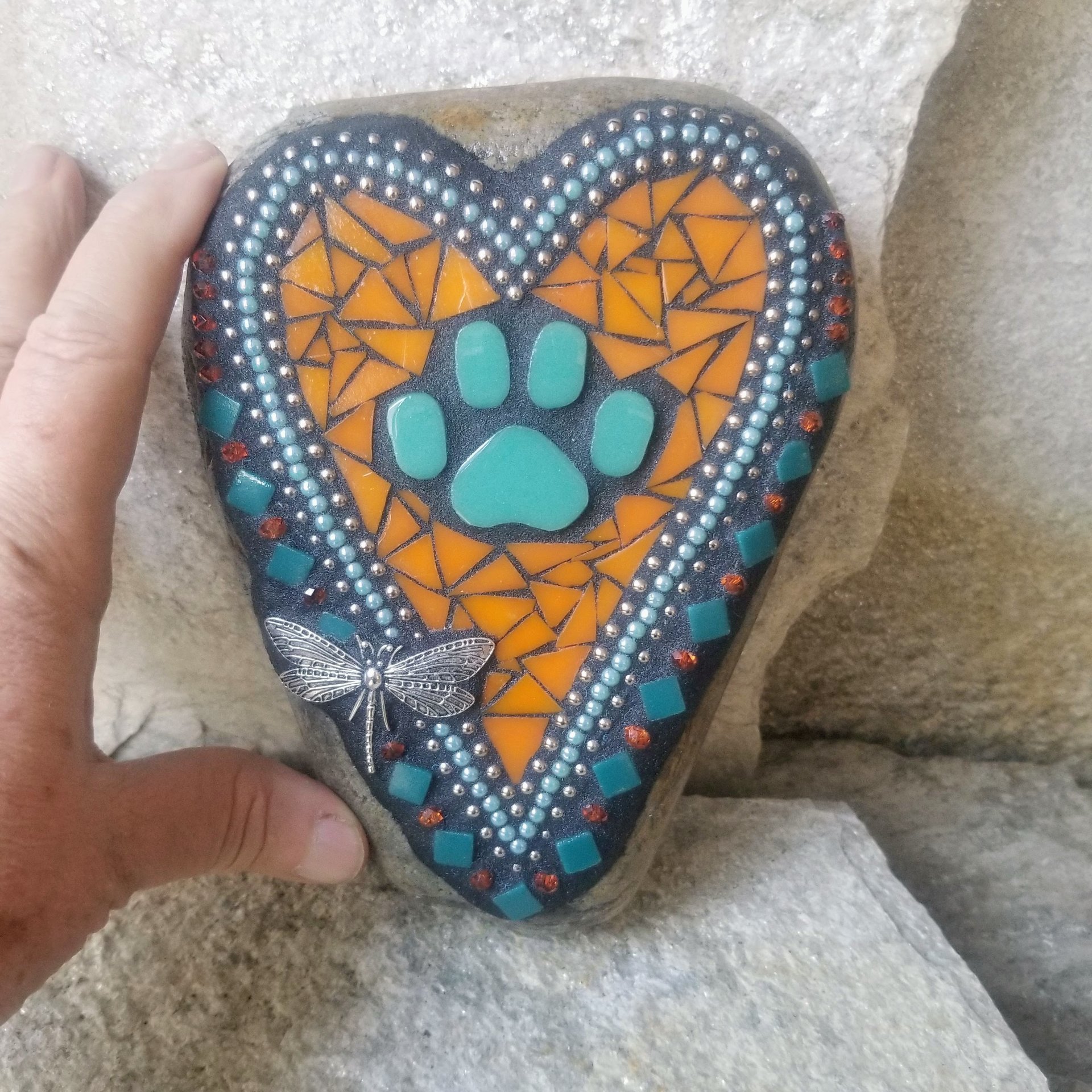 Orange Mosaic Heart Pet Memorial
