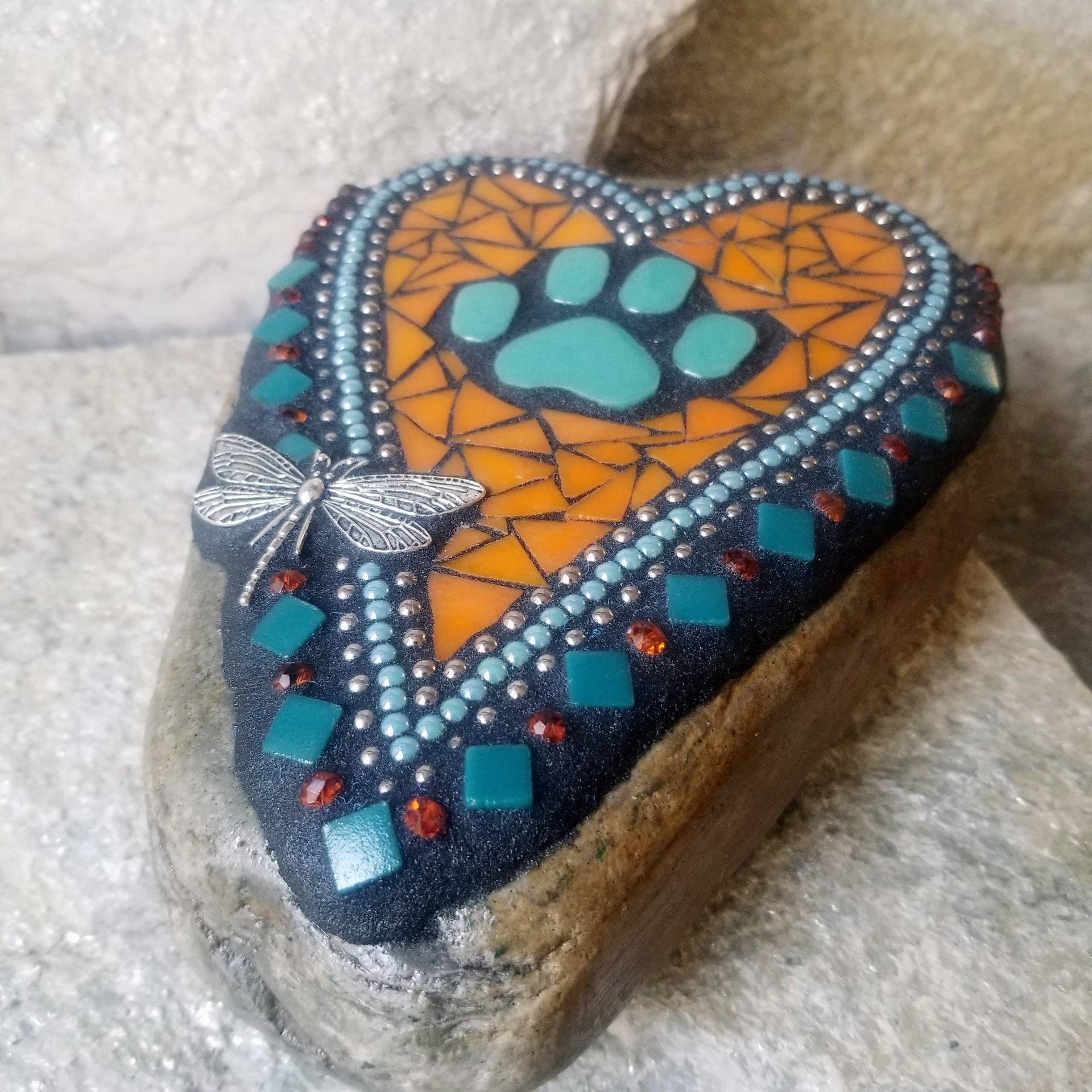 Orange Mosaic Heart Pet Memorial