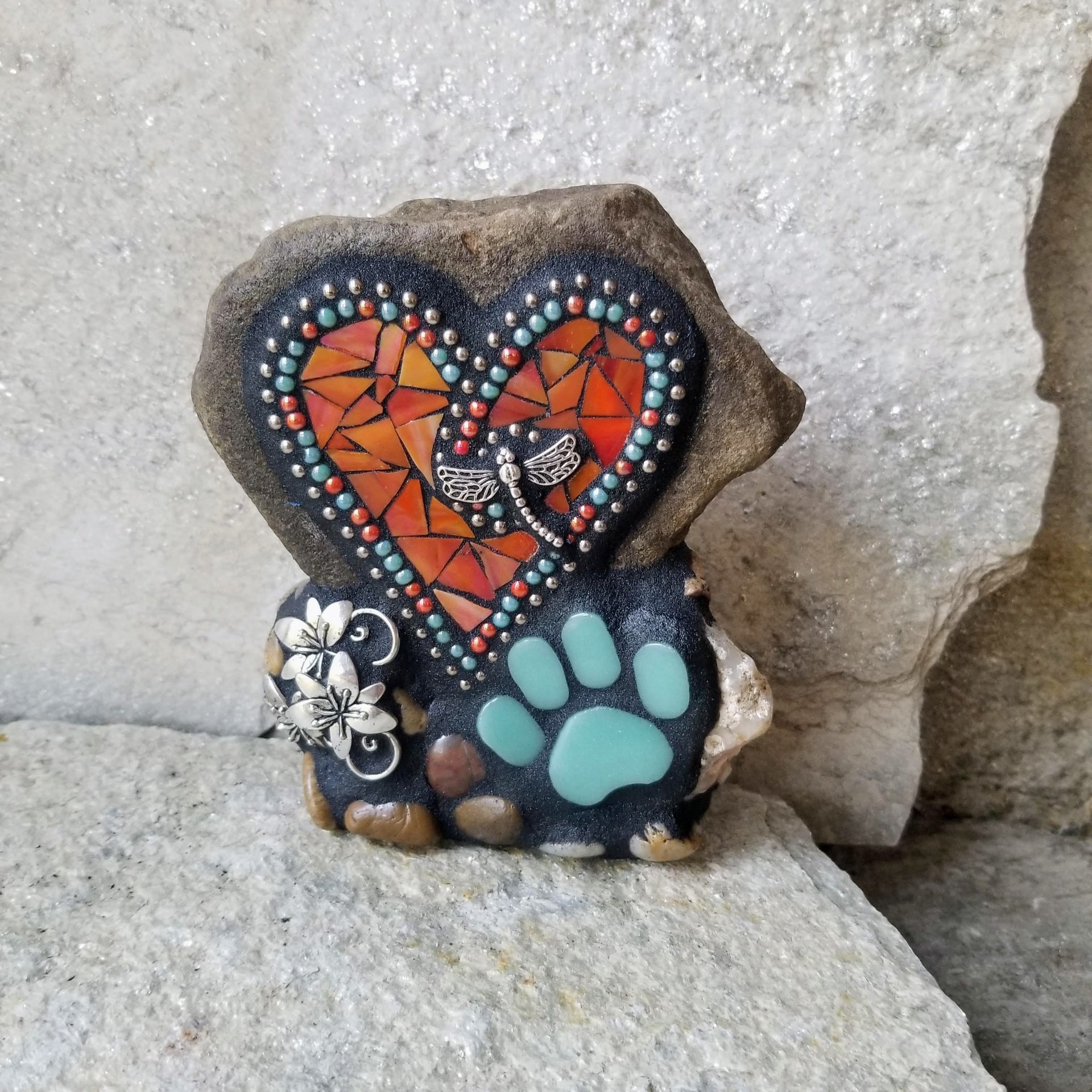 Orange Mosaic Heart Pet Memorial