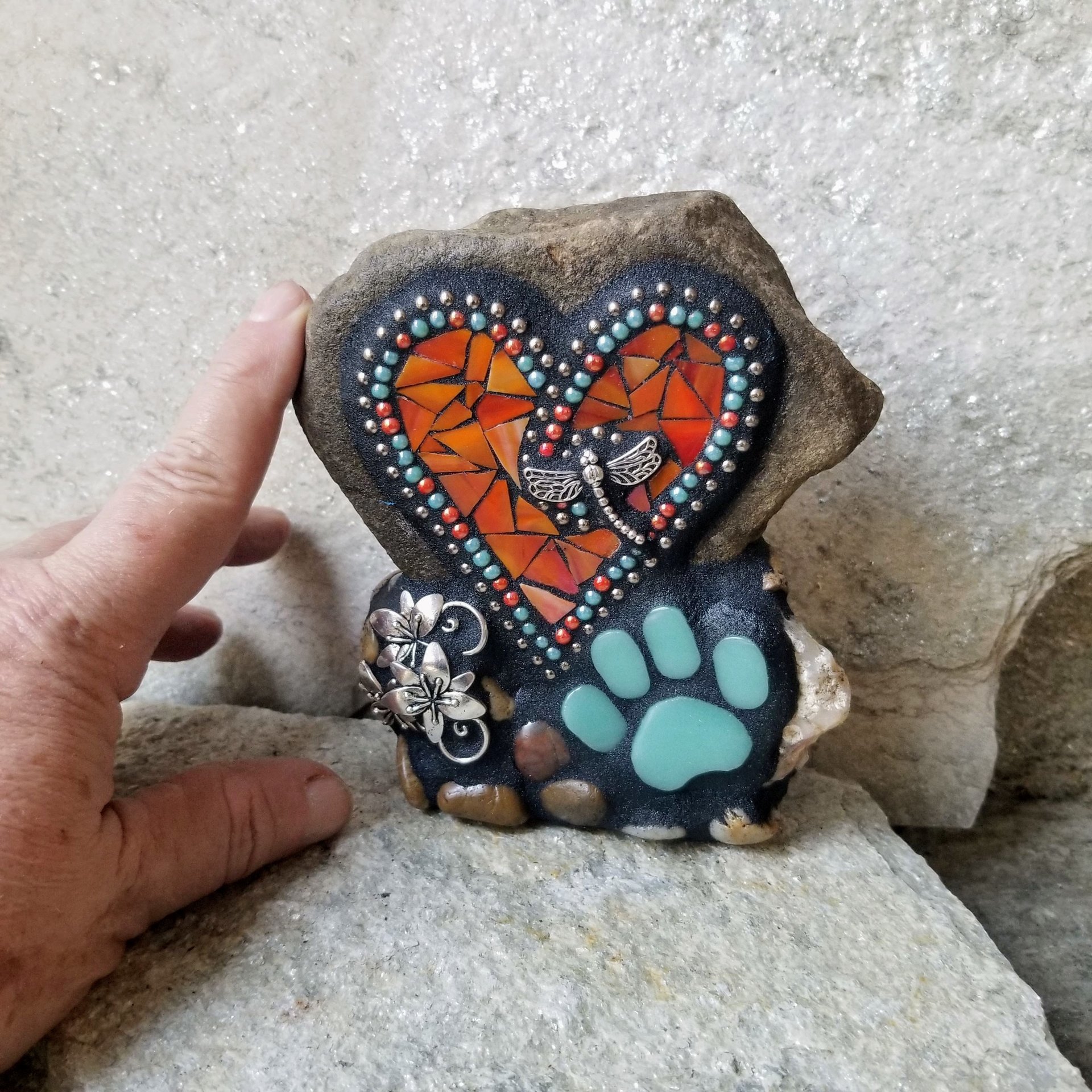 Orange Mosaic Heart Pet Memorial