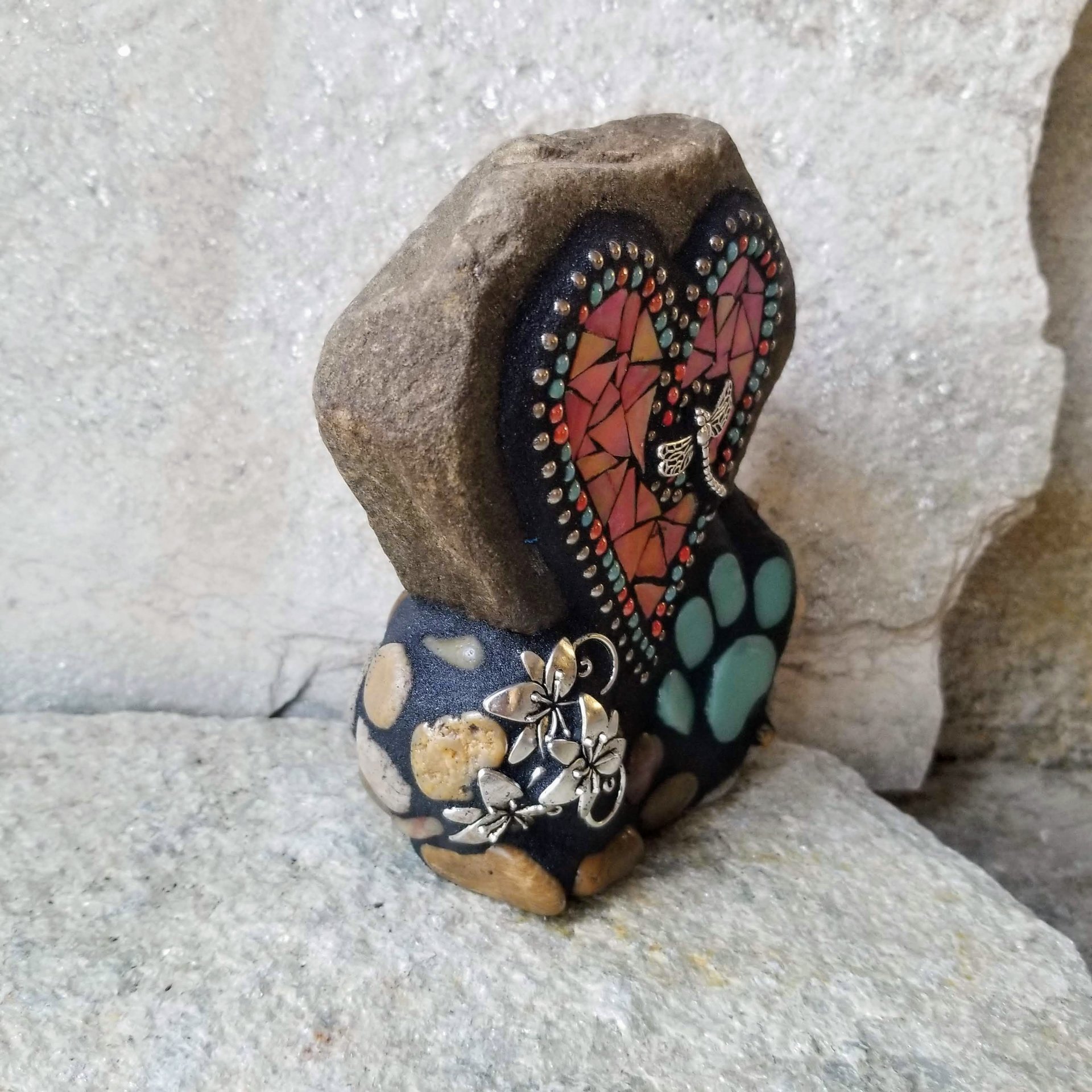 Orange Mosaic Heart Pet Memorial