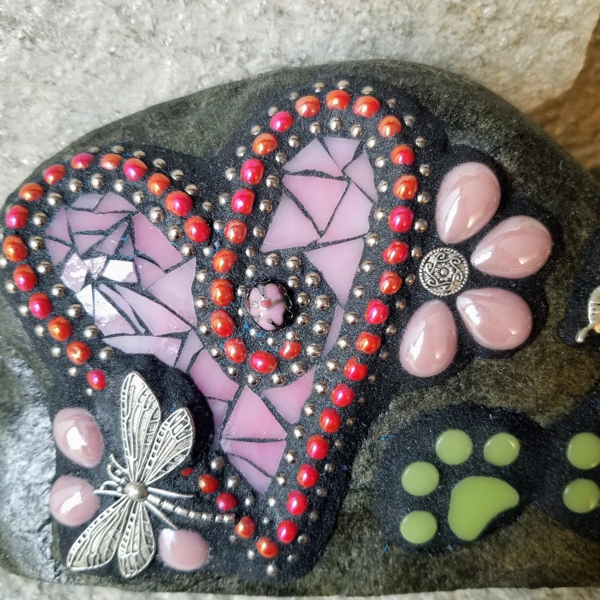 Pink Heart Pet Memorial Mosaic Garden Stone