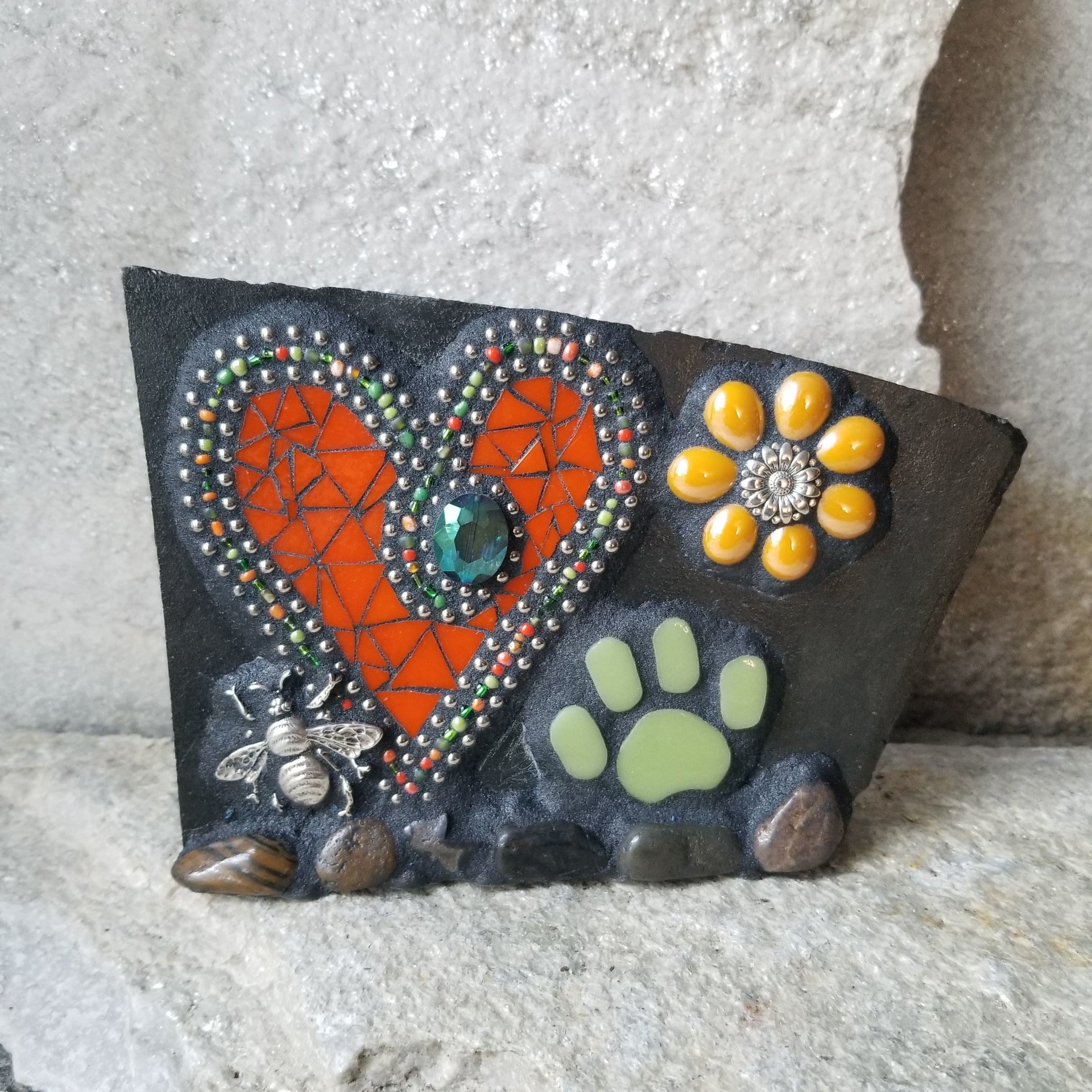 Orange Mosaic Heart Pet Memorial