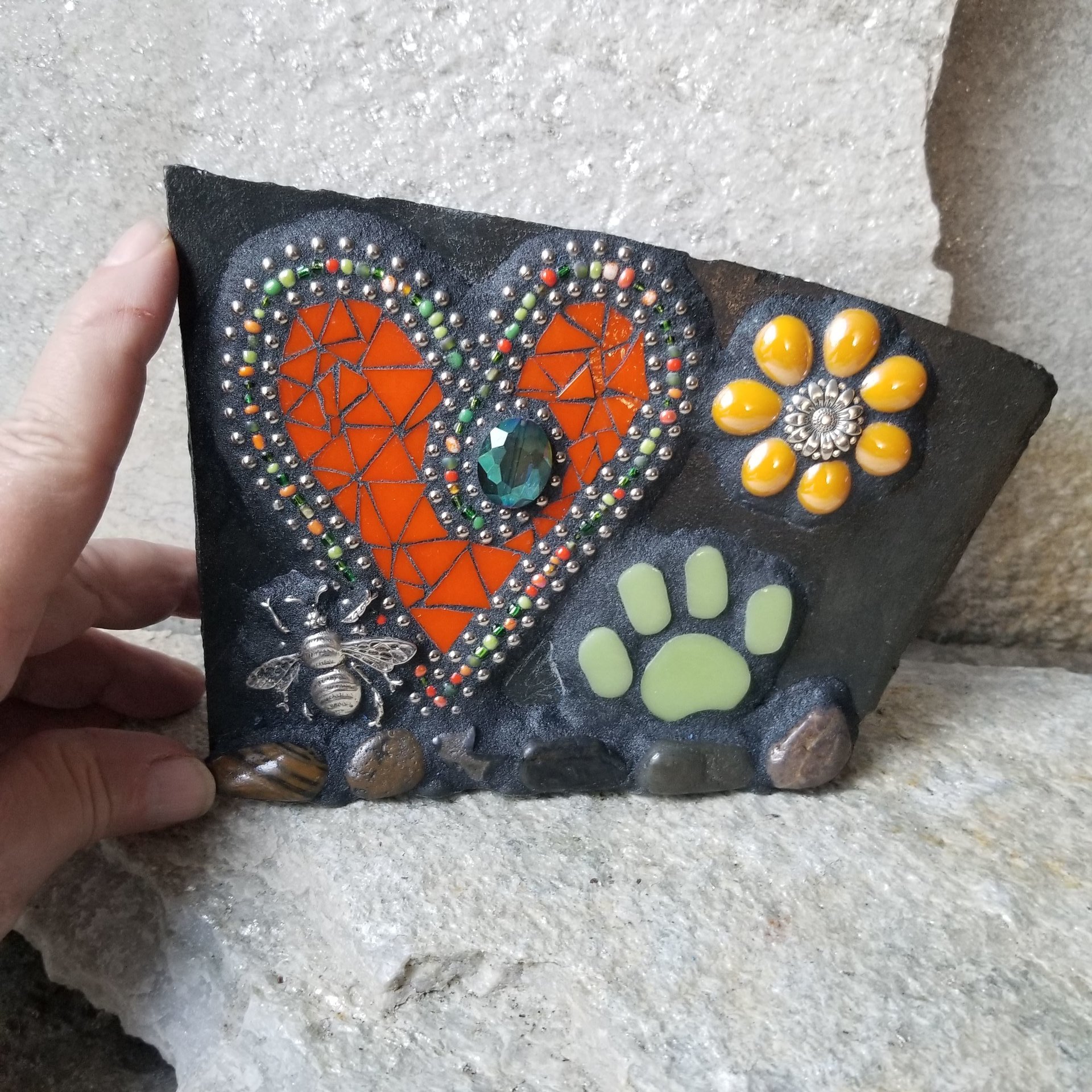 Orange Mosaic Heart Pet Memorial