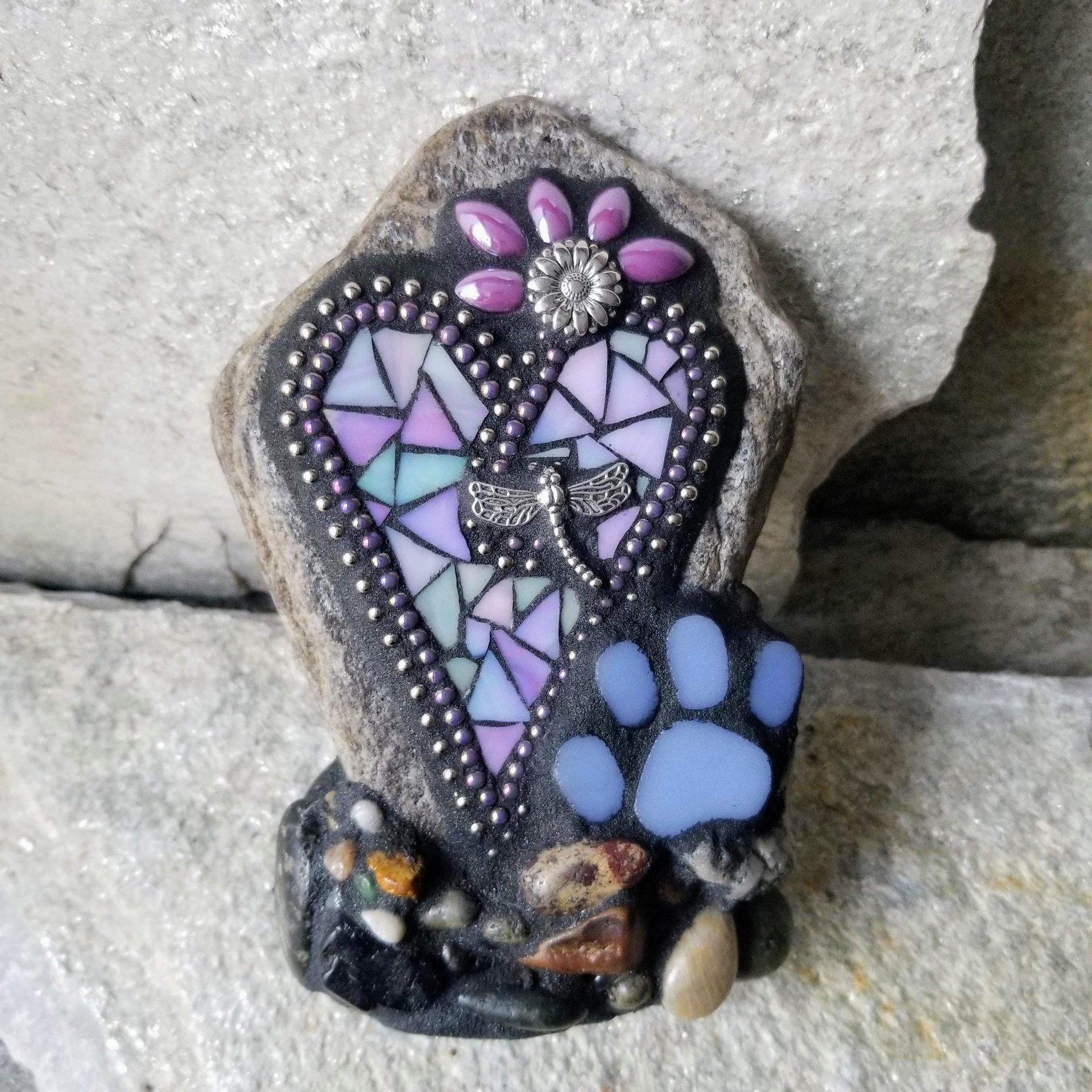 Lavender Heart Pet Memorial Mosaic Garden Stone
