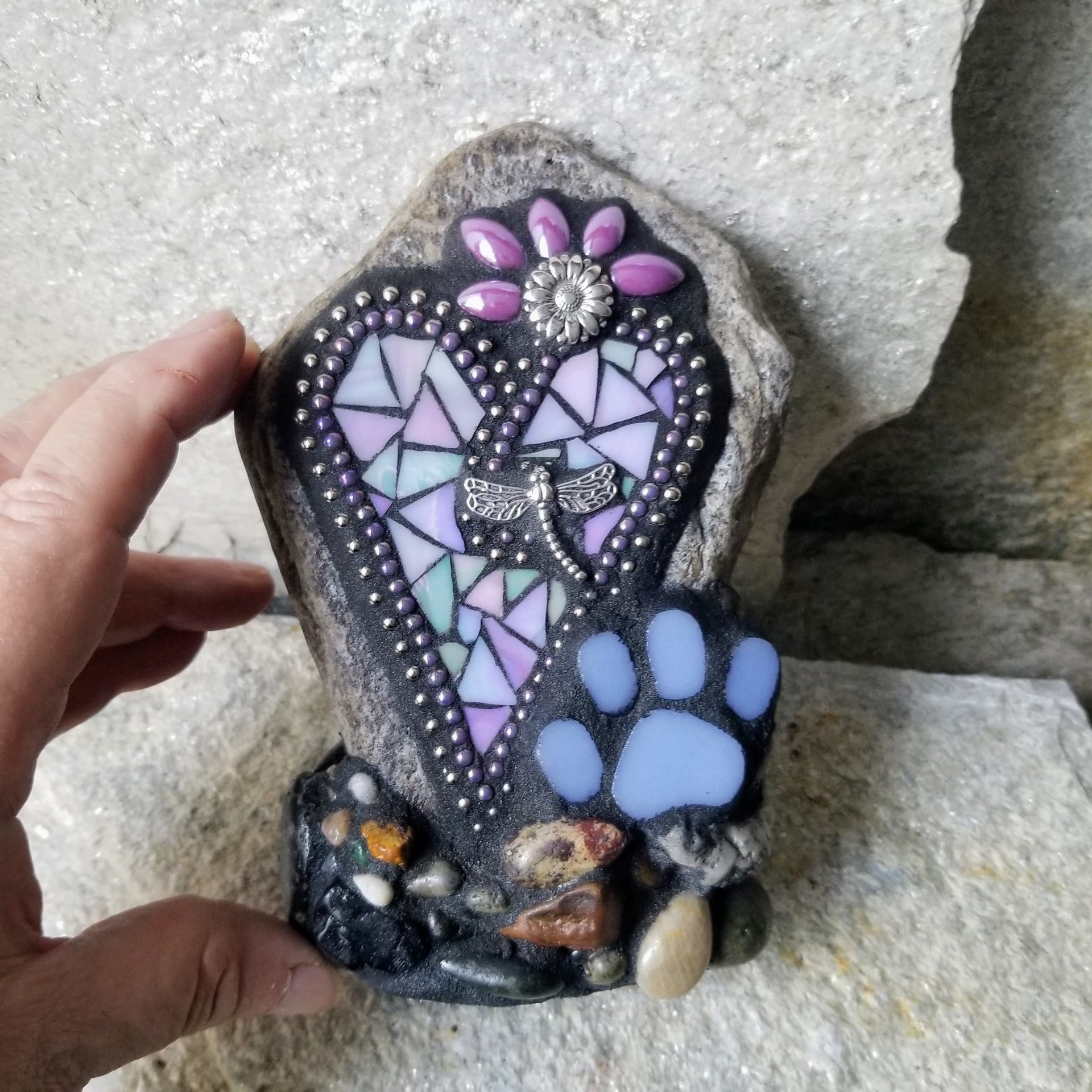 Lavender Heart Pet Memorial Mosaic Garden Stone