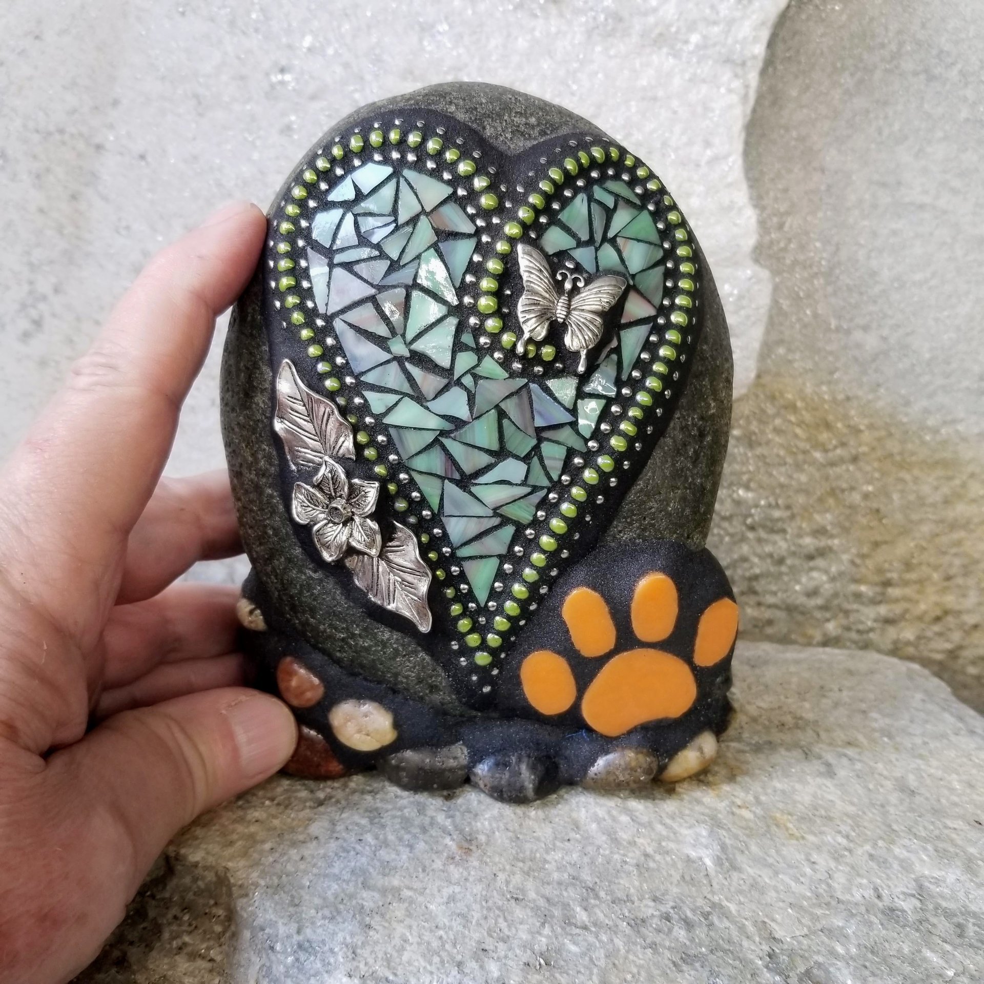 Mottled Green Mosaic Heart Pet Memorial
