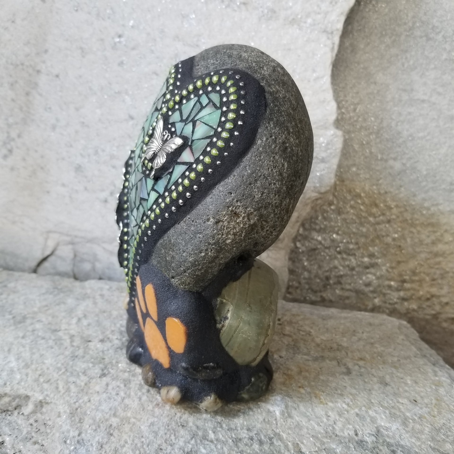 Mottled Green Mosaic Heart Pet Memorial