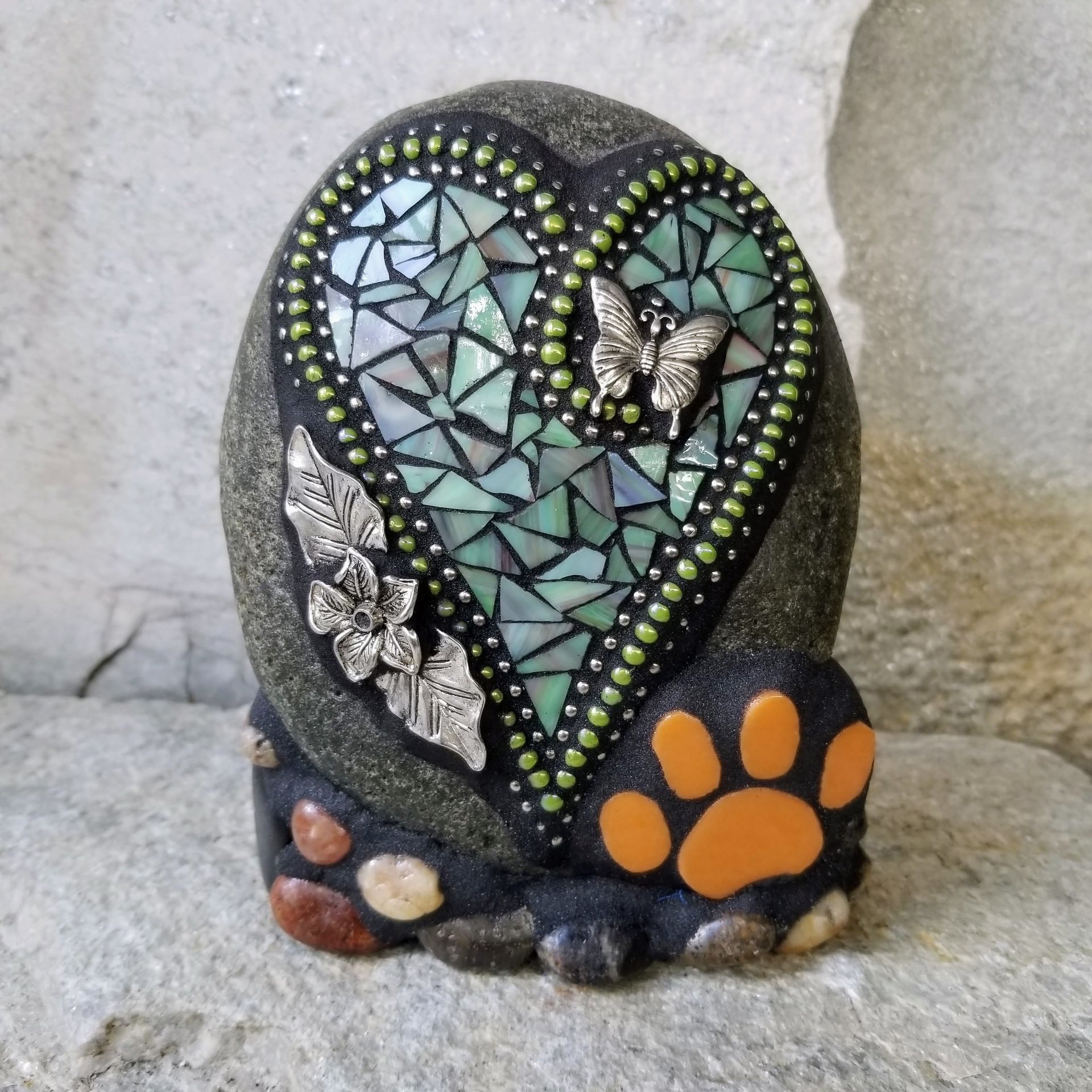 Mottled Green Mosaic Heart Pet Memorial