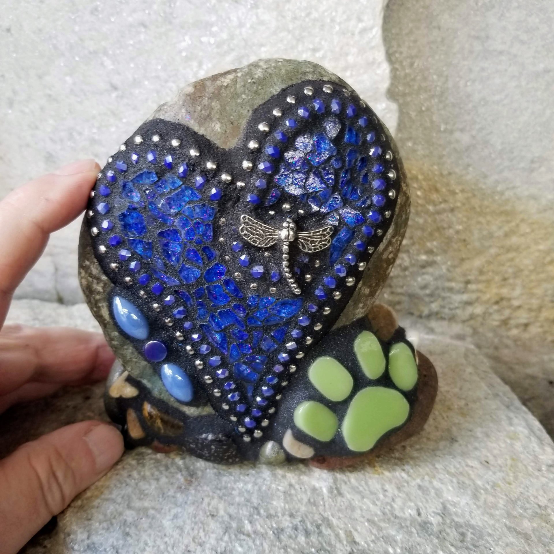 Blue Mosaic Heart Pet Memorial