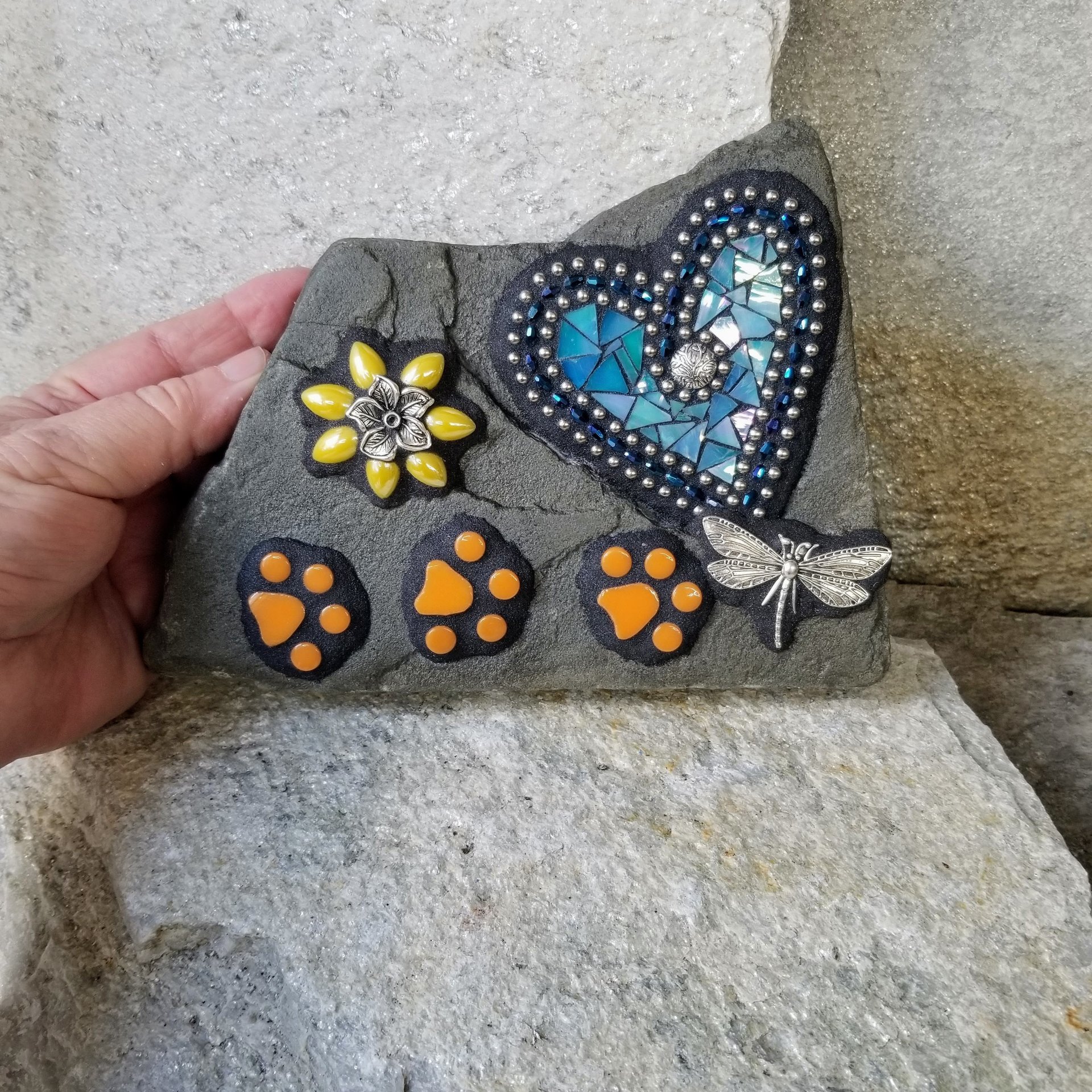 Iridescent Light Blue Mosaic Heart Pet Memorial
