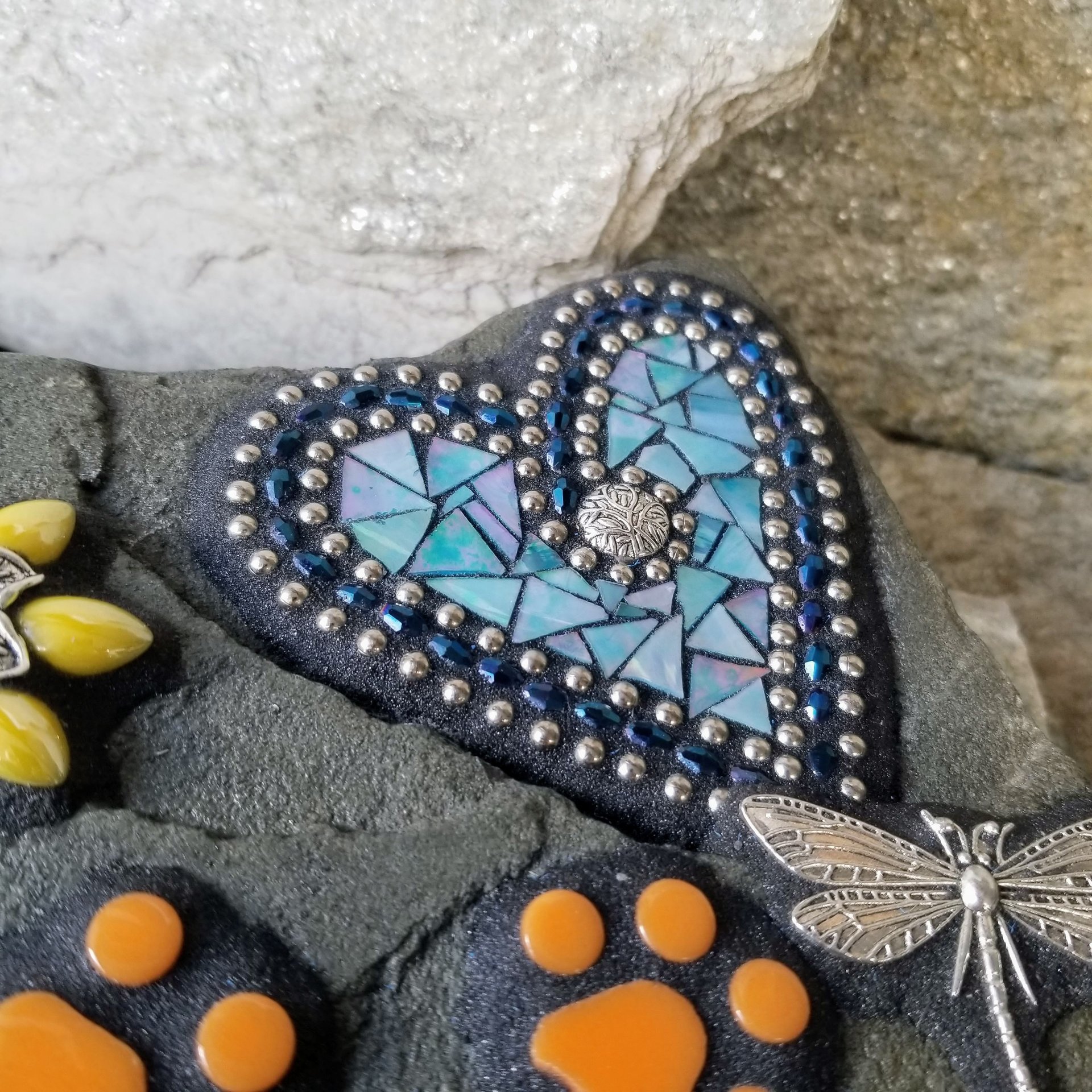 Iridescent Light Blue Mosaic Heart Pet Memorial
