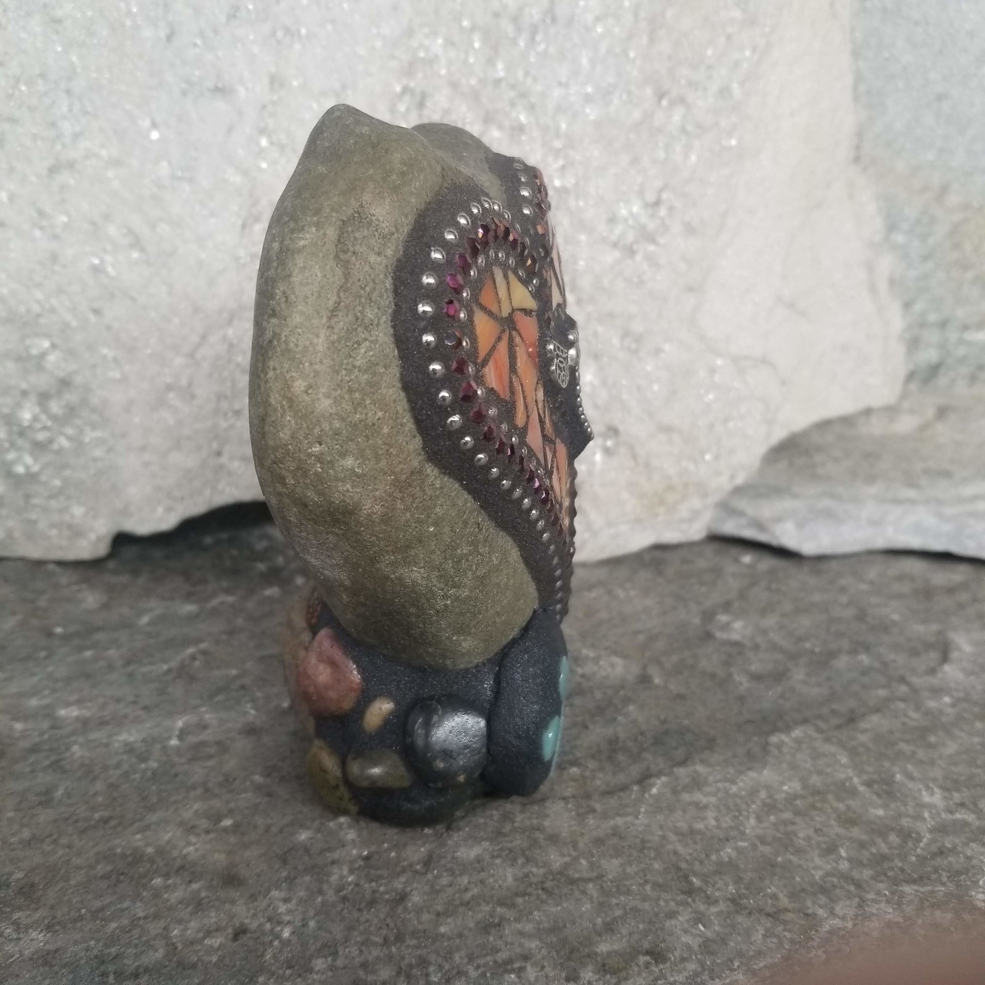 Orange Mosaic Heart Pet Memorial w/Dragonfly