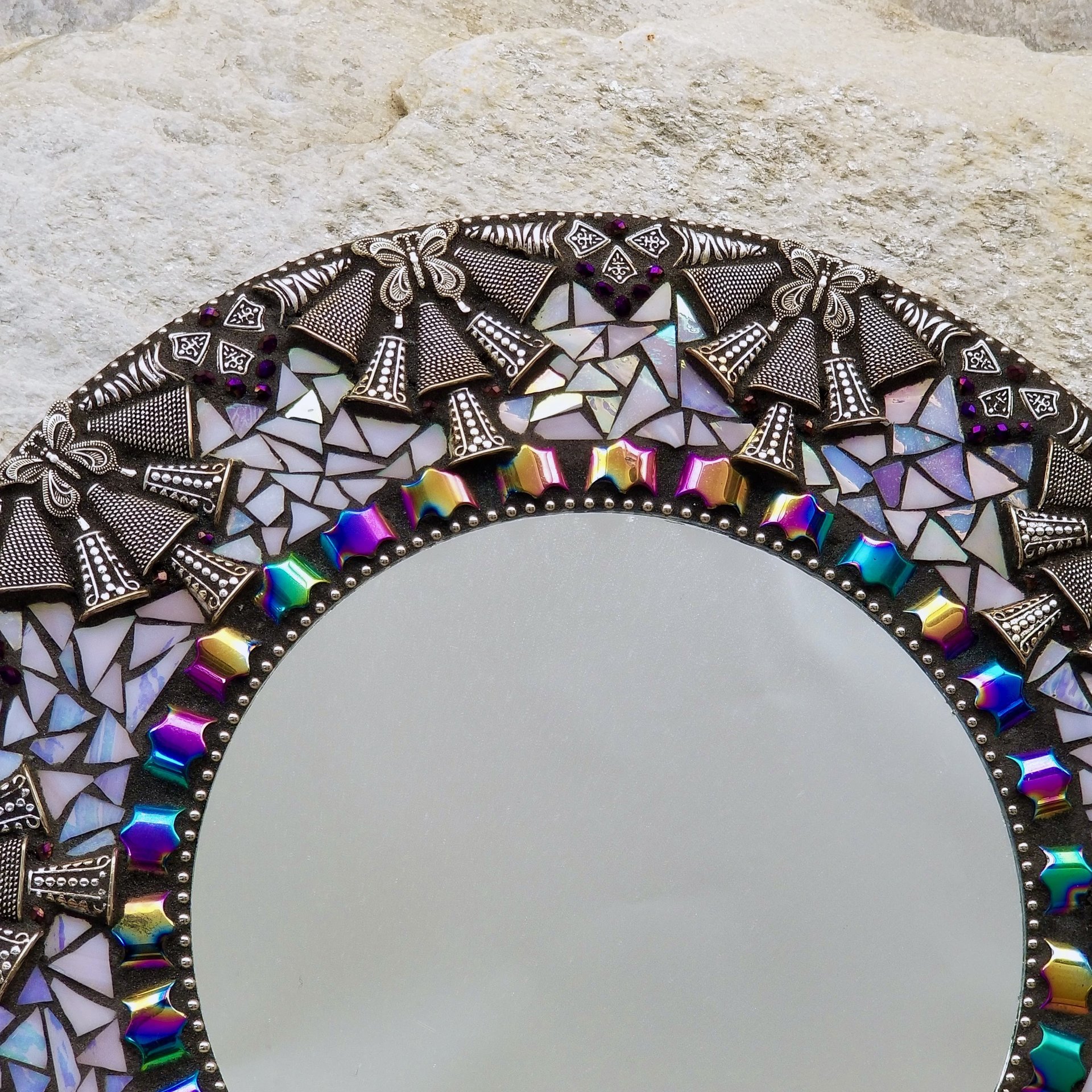Iridescent Lavender Round Mosaic Mirror, Home Decor