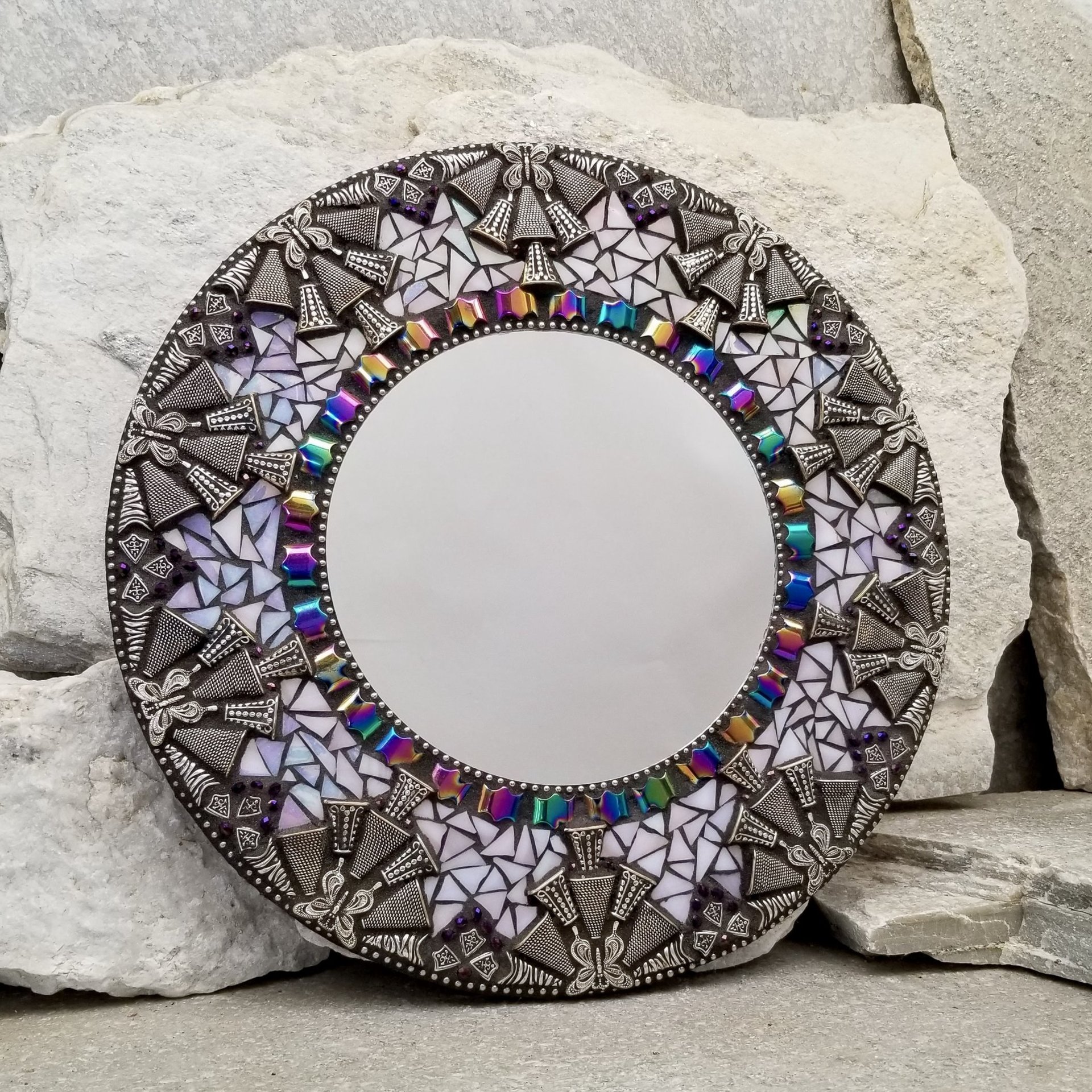 Iridescent Lavender Round Mosaic Mirror, Home Decor