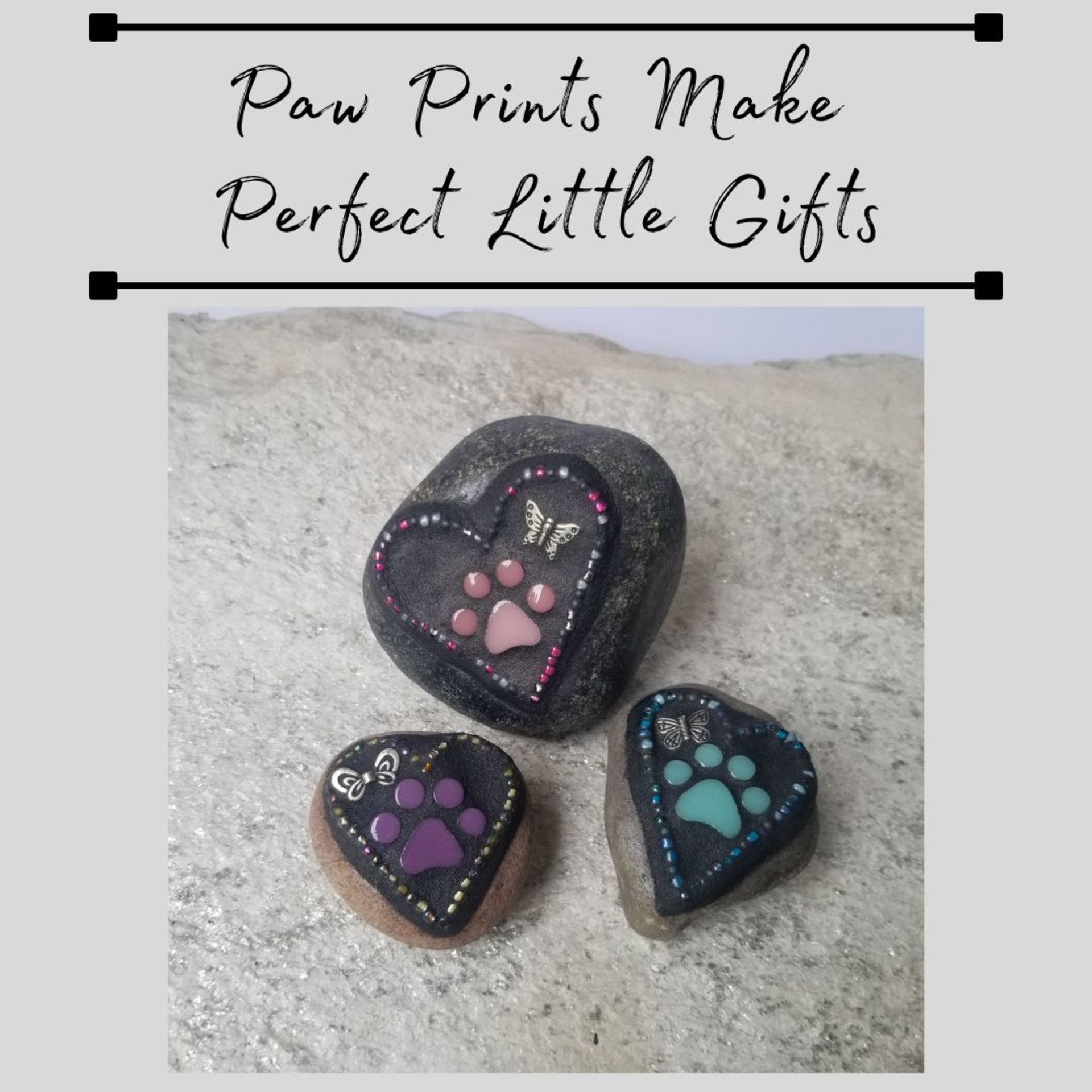3 Little  Paw Prints, Group #10 Mosaic Stone, Pet Memorial, Garden Decor