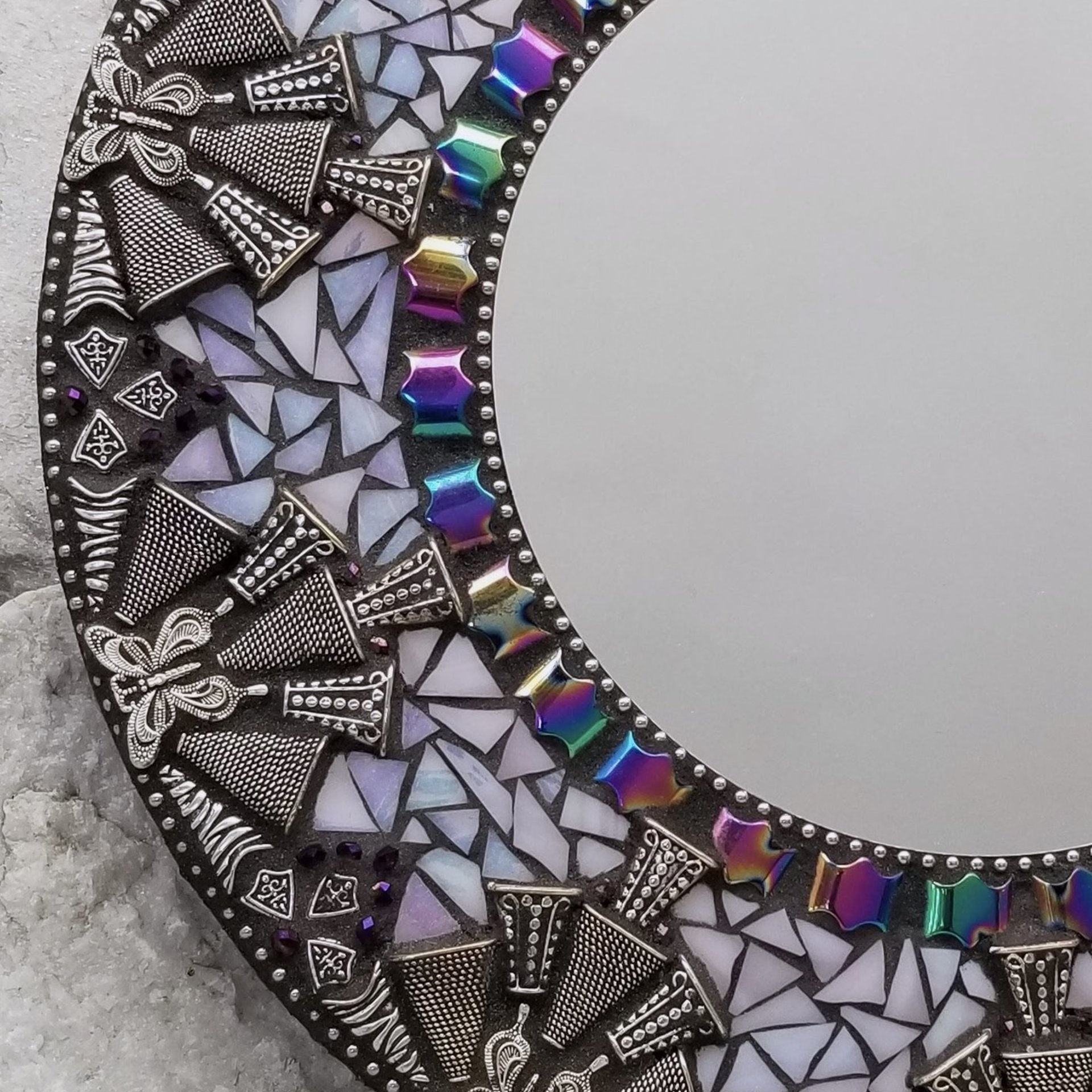 Iridescent Lavender Round Mosaic Mirror, Home Decor
