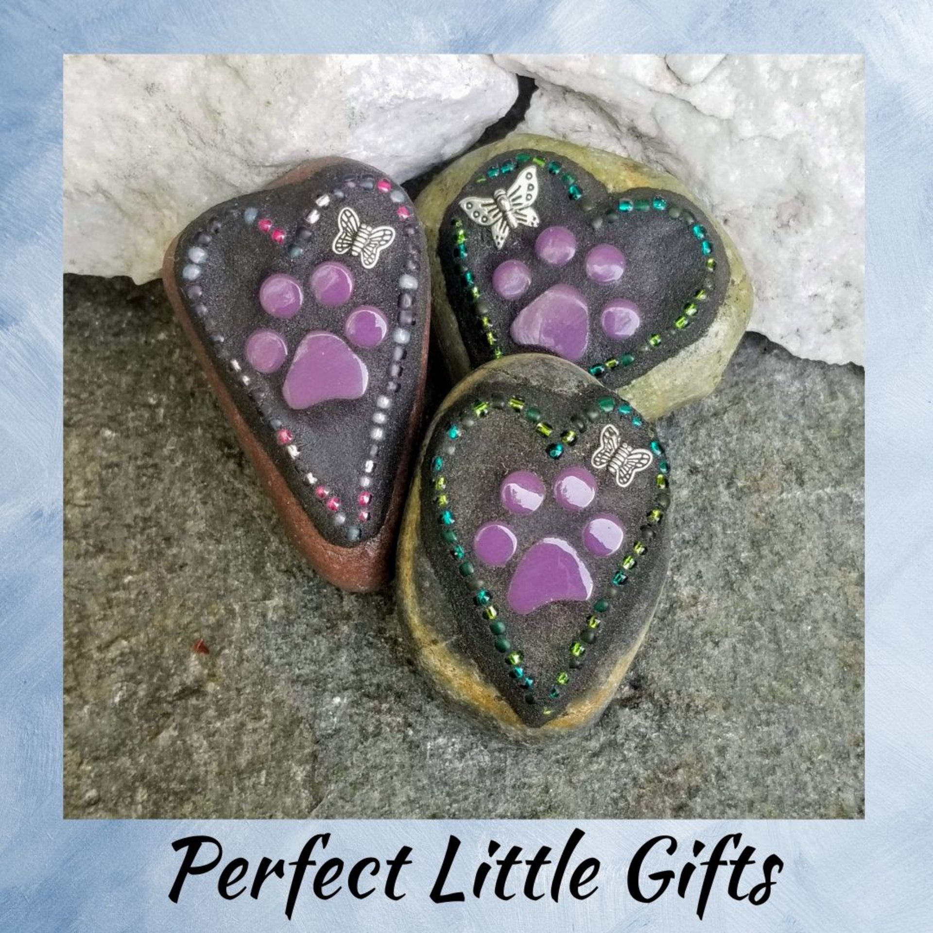 3 Little Purple Paw Prints, Garden Stone, Pet Memorial, Garden Decor