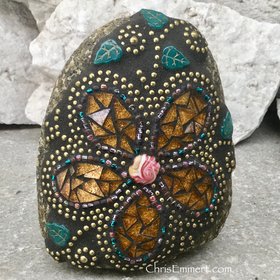 Amber/Gold Mosaic Flower, Garden Stone, Garden Decor, Home Decor, Gardener Gift