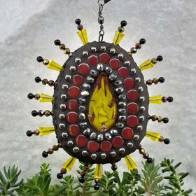 Fused Flower Garden Wind Spinner, Yellow Rays, Home Decor, Garden Decor, Gardening Gift