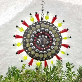 Christmas Star Ornament, Mosaic Garden Wind Spinner, Red Rays, Home and Garden Decor, Gardening Gift, Suncatcher (A)