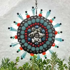 Rose Garden Wind Spinner, Teal and Red Rays, Home Decor, Garden Decor, Gardening Gift,