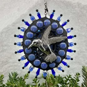 Blue Mosaic Garden Wind Spinner, Hummingbird, Chris Emmert