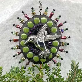Hummingbird Oval Garden Spinner, Green Rays, Home Decor, Garden Decor, Gardening Gift