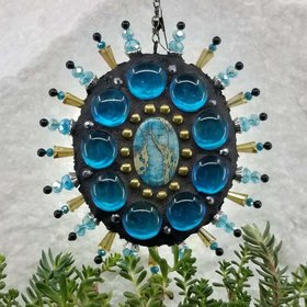 Oval Gemstone Garden Mosaic, Wind Spinner, Blue Rays, Home Decor, Garden Decor, Gardening Gift