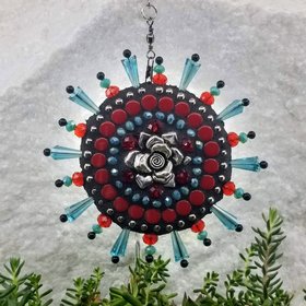 Rose Garden Wind Spinner, Teal and Red Rays, Home Decor, Garden Decor, Gardening Gift, (B)