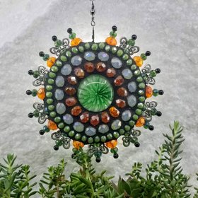 Green Flower Mosaic Garden Wind Spinner, Butterfly Rays, Home Decor, Garden Decor, Gardening Gift,