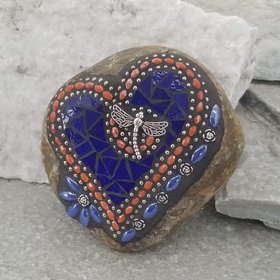 Royal Blue Heart, Garden Stone, Mosaic, Garden Decor