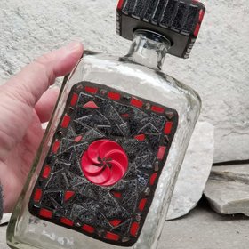 Mosaic Liquor Bottle “Red Button” Up-cycled Decanter