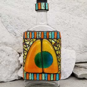 Mosaic Liquor Bottle "Twin Sails” Up-cycled Decanter