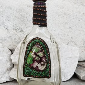 Mosaic Liquor Bottle “Woodland” Up-cycled Decanter