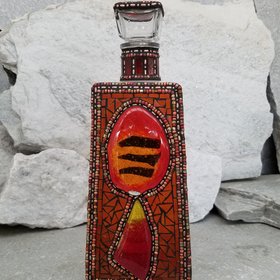 Mosaic Liquor Bottle “On Fire” Up-cycled Decanter