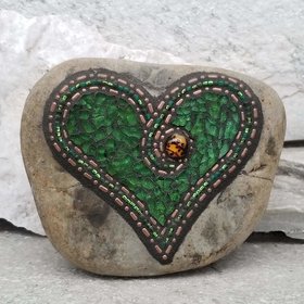 Green Mosaic Heart Garden Stone, GardnerGift, Garden Decor