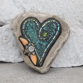 Light Green Mosaic Heart Garden Stone, GardnerGift, Garden Decor