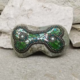 Iridescent Light Green Mosaic Dog Bone Garden Stone, GardnerGift, Garden Decor