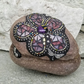 Purple Pink Mosaic Flower, Garden Stone, Garden Decor, Home Decor, Gardener Gift