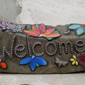 Mosaic Welcome Sign, Garden Stone