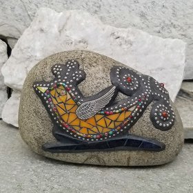 Orange Bird on a Branch Mosaic-Garden Stone