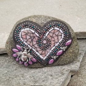 Pink Bee Heart, Mosaic Paperweight / Garden Stone