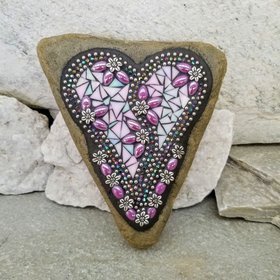 Iridescent Lavender Heart Garden Stone, Mosaic, Garden Decor