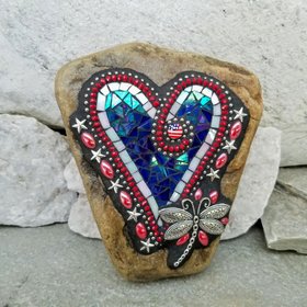 Americana Heart -Mosaic / Garden Stone, Dragonfly