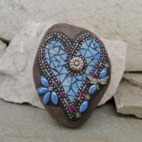 Blue Mosaic Heart Garden Stone, GardnerGift, Garden Decor