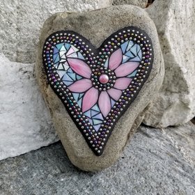 Iridescent Blue Heart Mosaic Garden Stone