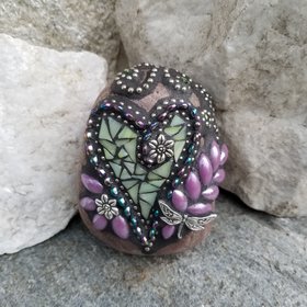 Pale Green Heart Garden Stone, Mosaic, Garden Decor Paperweight